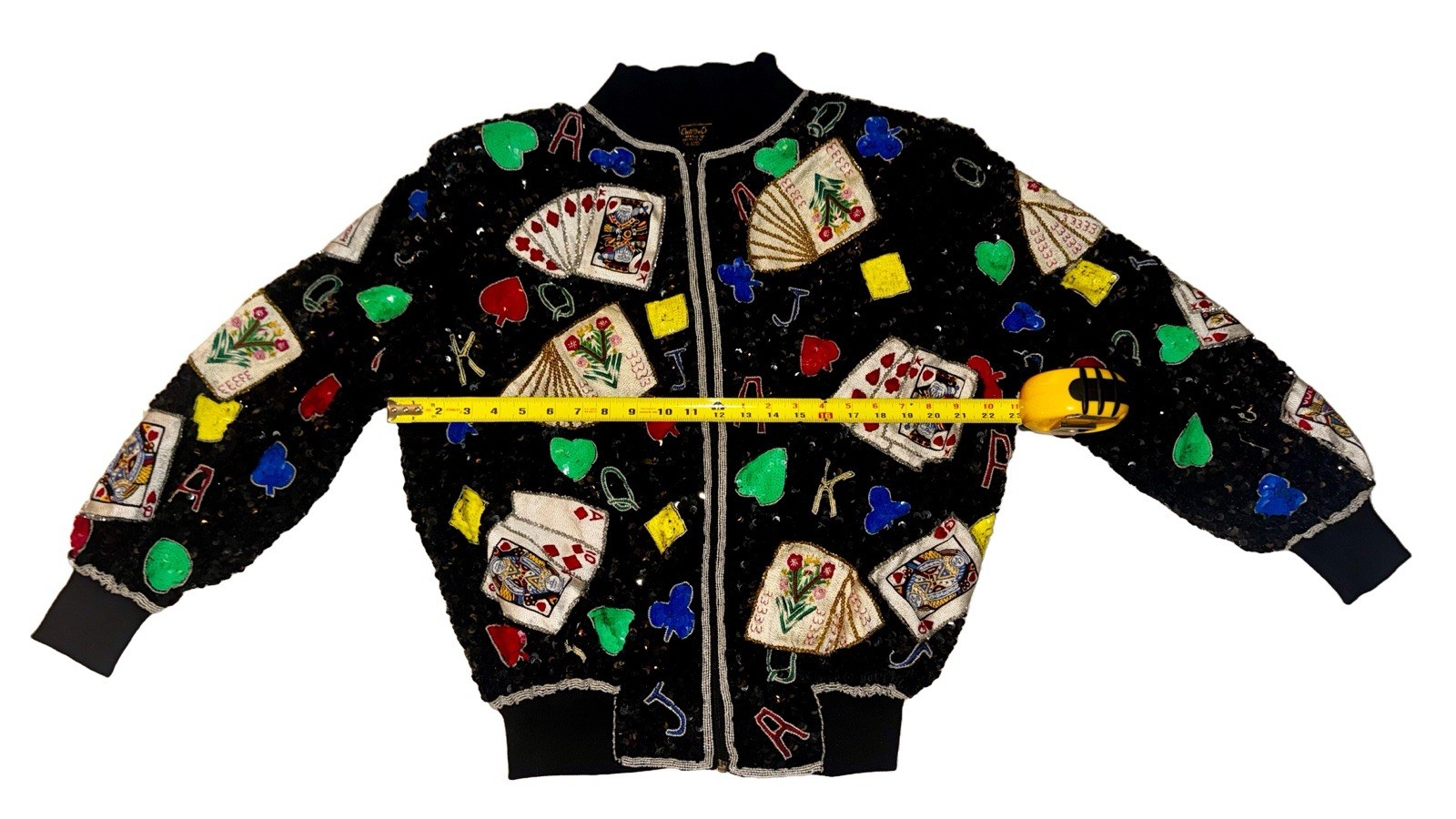Vintage Creative Creations Winning Hand Sequin Silk Bomber Jacket M Casino Cards