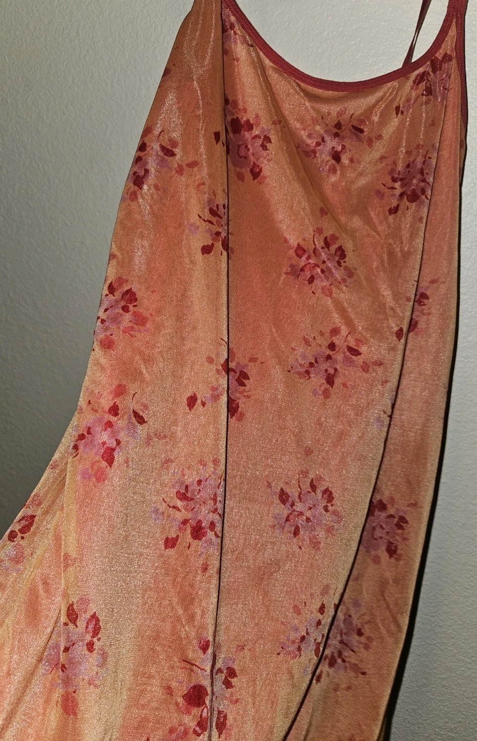 Vintage Y2K DKNY Sheer Floral Iridescent Slip Dress Cami Orange Pink M