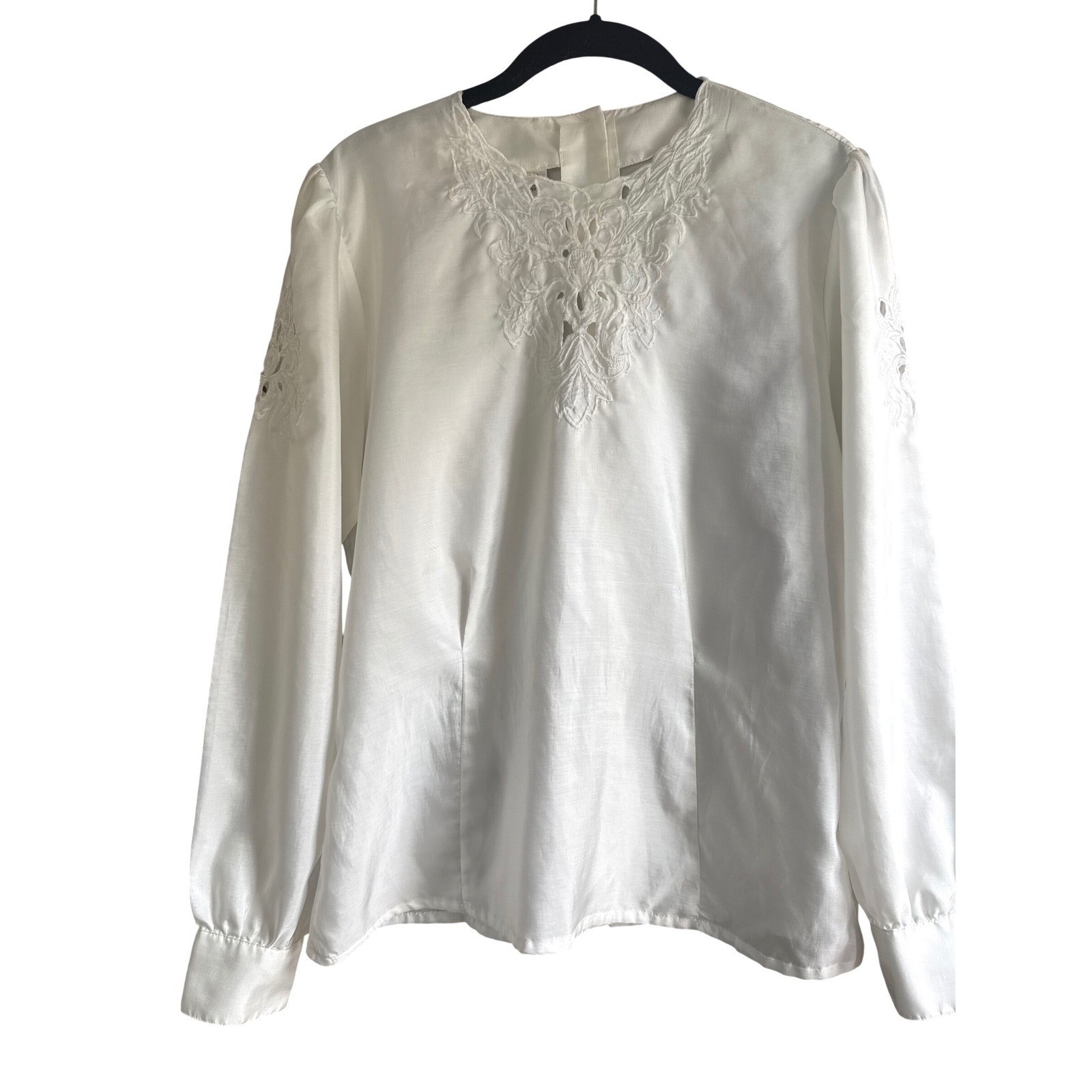 VTG Womens Victorian Revival Cottagecore Blouse White Size 8 Prairie Romantic