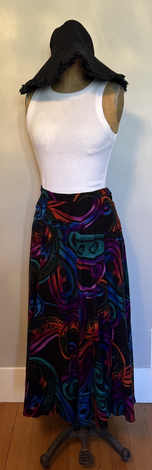 Vintage Colorful Dorothy Schoelen Geometric Print Flowy Boho Hippie Midi Skirt S