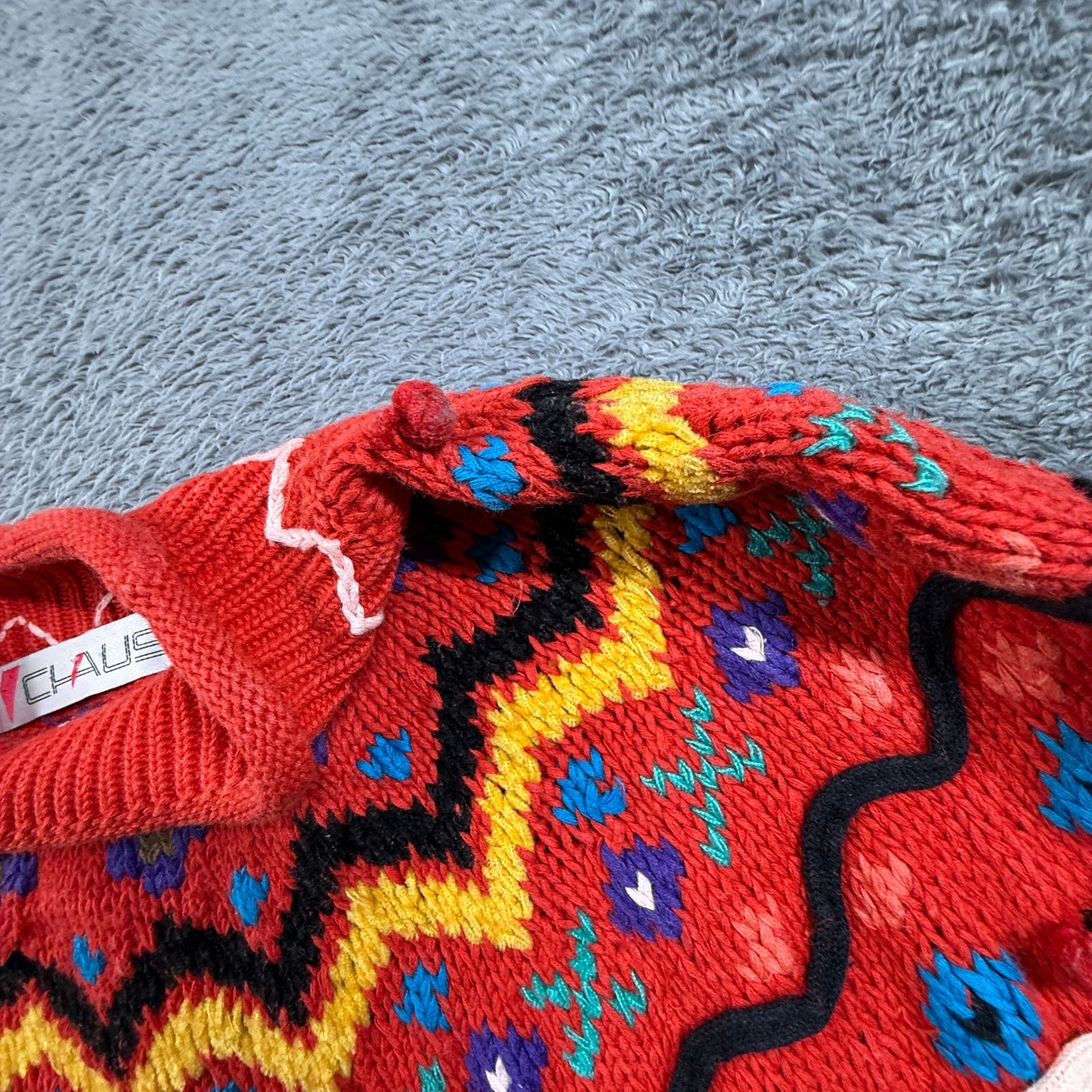 Chaus Knit Sweater Womens S Red Excellent Vintage Embroidered Holiday Chunky
