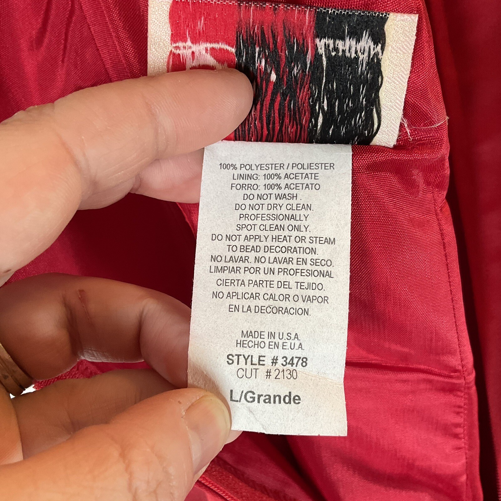 Vintage Let’s Fashion Embroidered Red Prom Formal Dress Gown Size Lg w/ Wrap USA