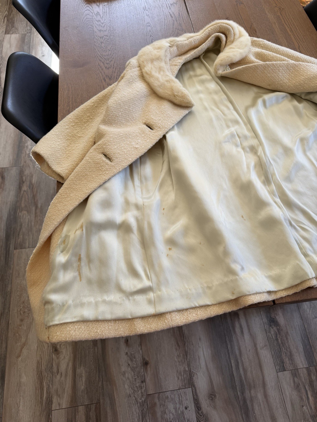 Vintage 1950s 1960s Betti Brent Cream Wool Swing Coat Blonde Mink Fur Collar M