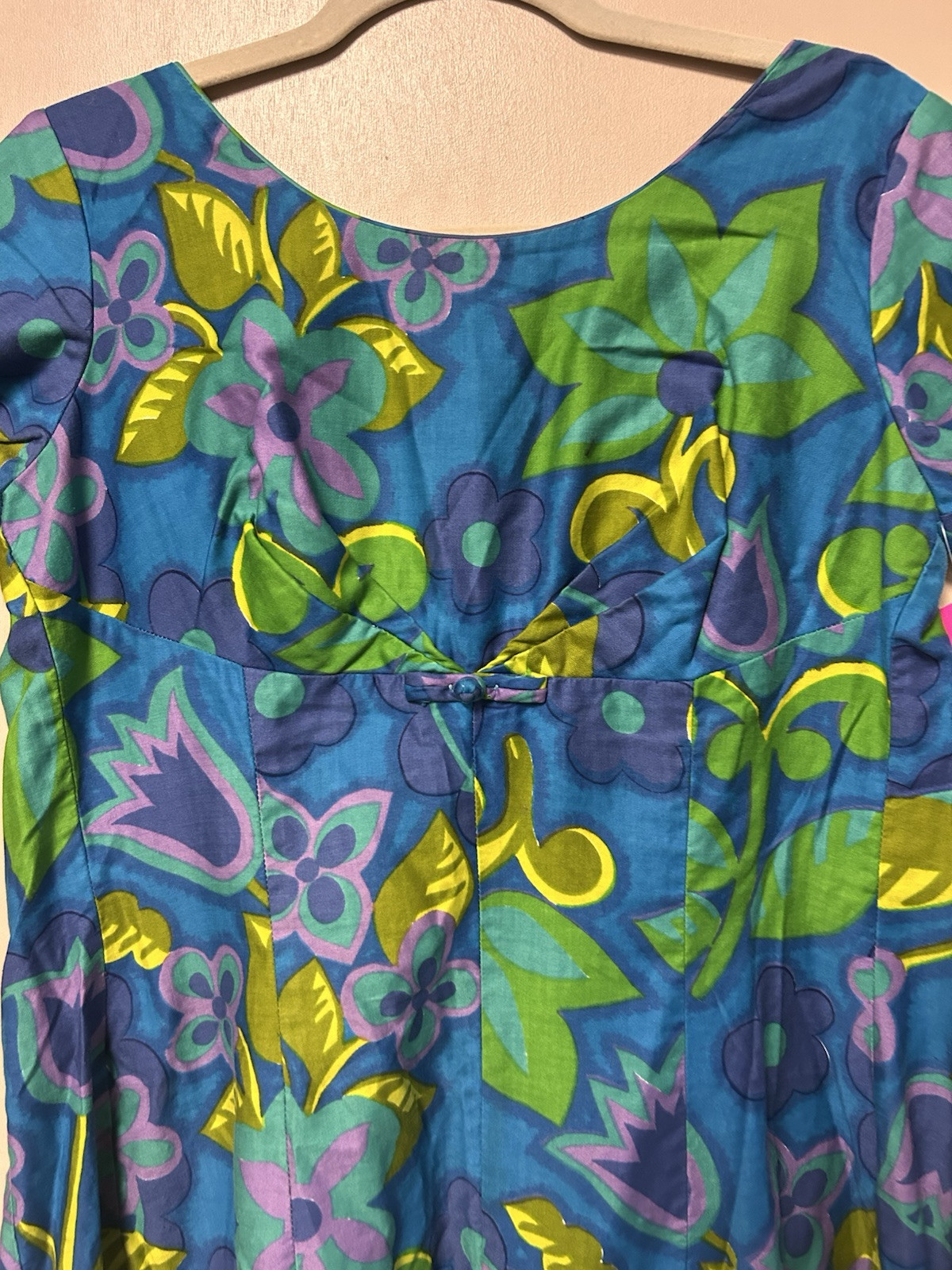 Vintage Sydney Honolulu Hawaiian Dress Bright Florals Zip Up Back Tiki