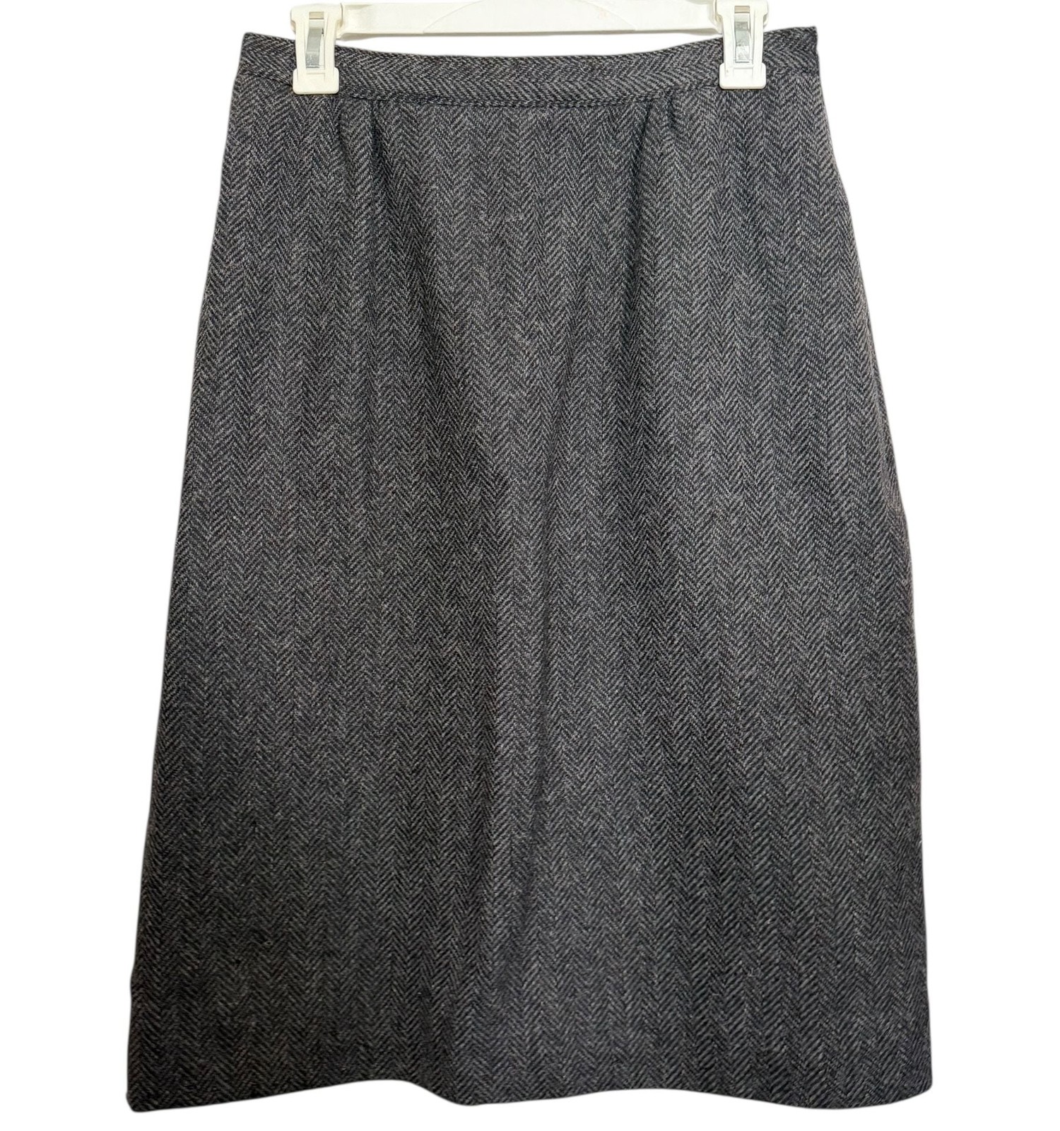 Vintage Barclay Square Gray Herringbone Wool Blend Skirt Suit Set 12 Academia