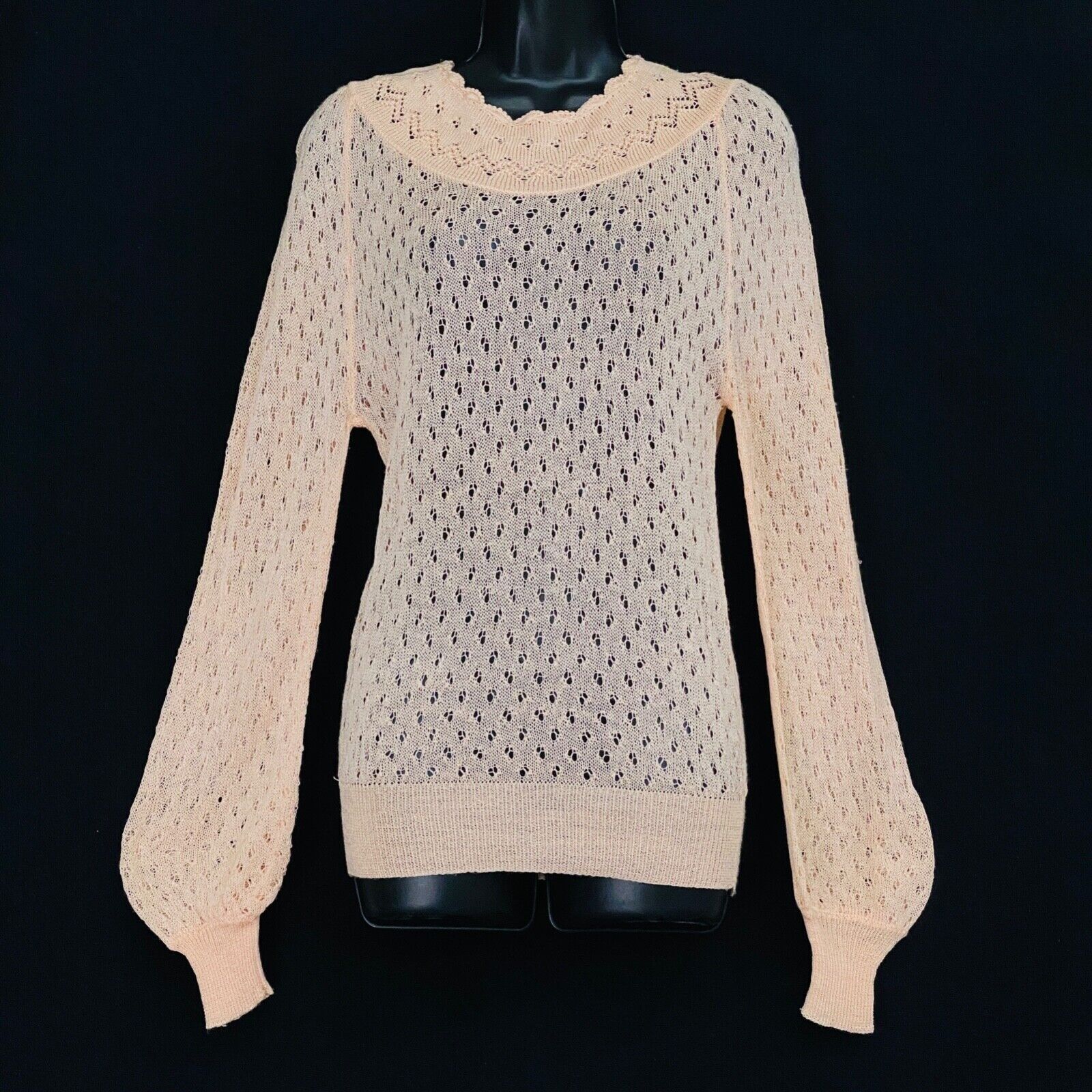 Vintage 1970s peach sweater deadstock NWT 1930s pink long open knit lace top S M