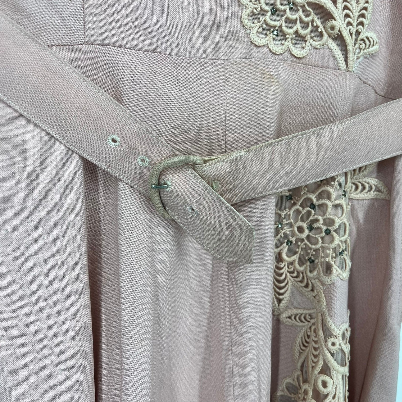 Vintage Chumley Charles F Berg Rose Pink Lace Applique Belted Dress 1950s Retro