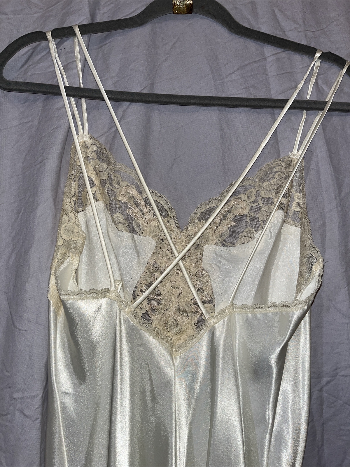 Vintage Expressions Sm Bridal Robe Gown PEIGNOIR SET Cream Sateen Lace Beading