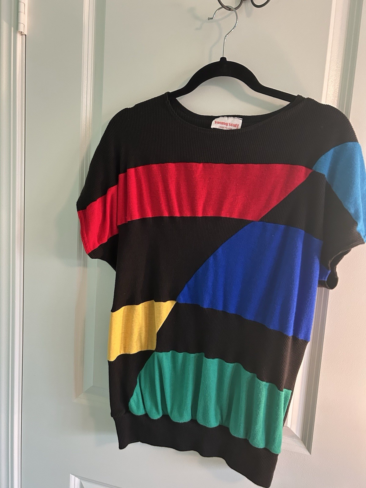 Vintage 80s „Young Stuff” Color Block Knit Sweater Top – Made in USA