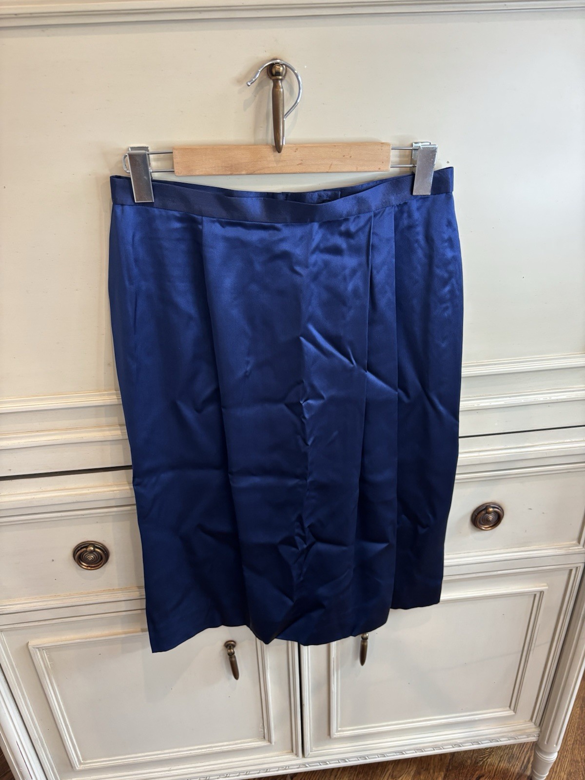 Carlisle Vintage Skirt Blouse Set Blue Satin Size 8/10 Medium Classy Elegant