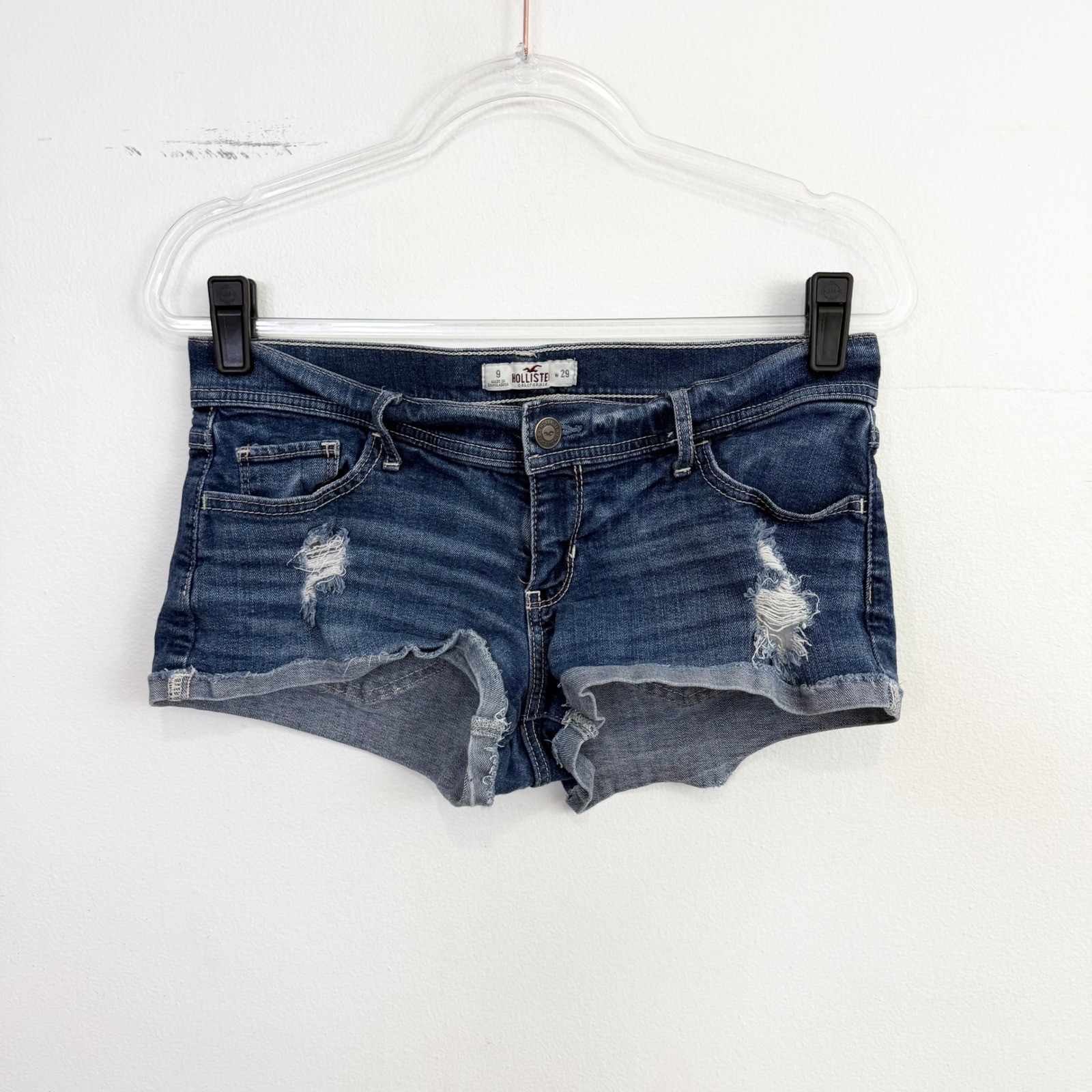 Vintage Y2K Hollister Low Rise Distressed Denim Shorts W29 Size 9