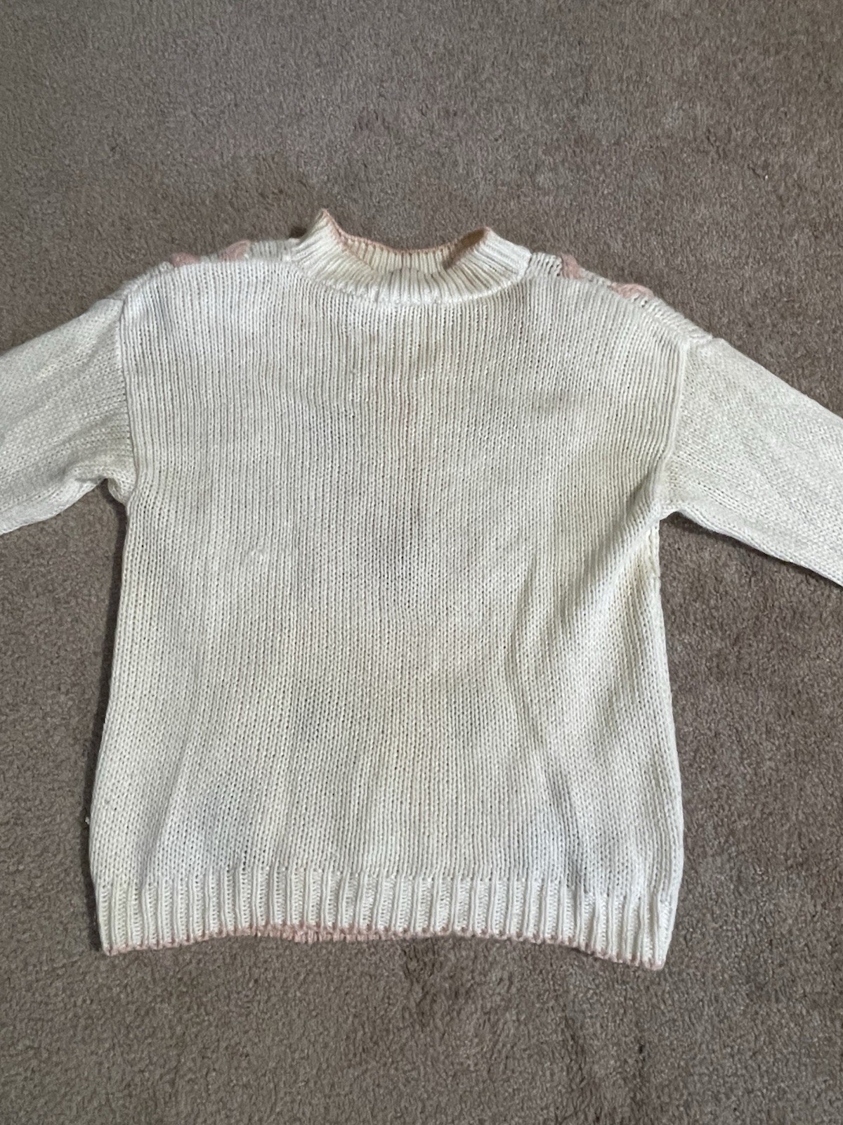 Vintage Huntington Ridge Sweater Womens L Cream Peach Flowers Granny Cottage Fai