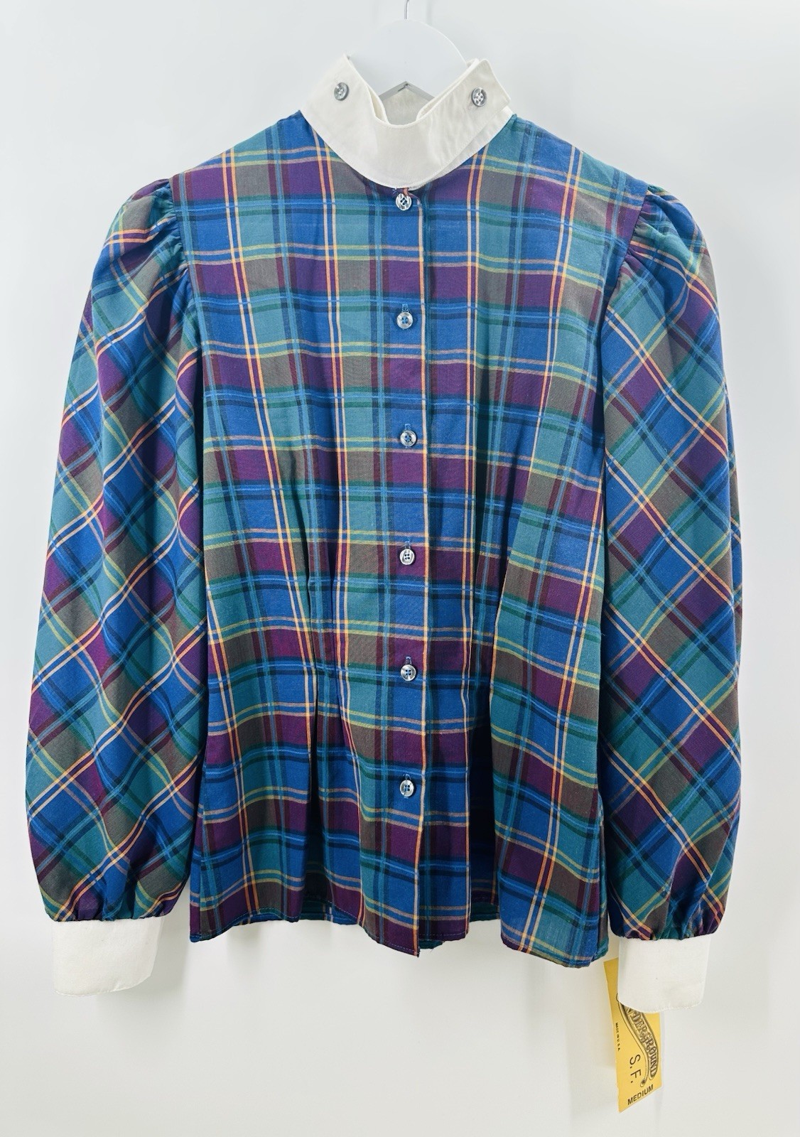 VTG 80s Underground SF Plaid Blouse Puff Sleeve Edwardian Revival Cuffs AB10 NWT