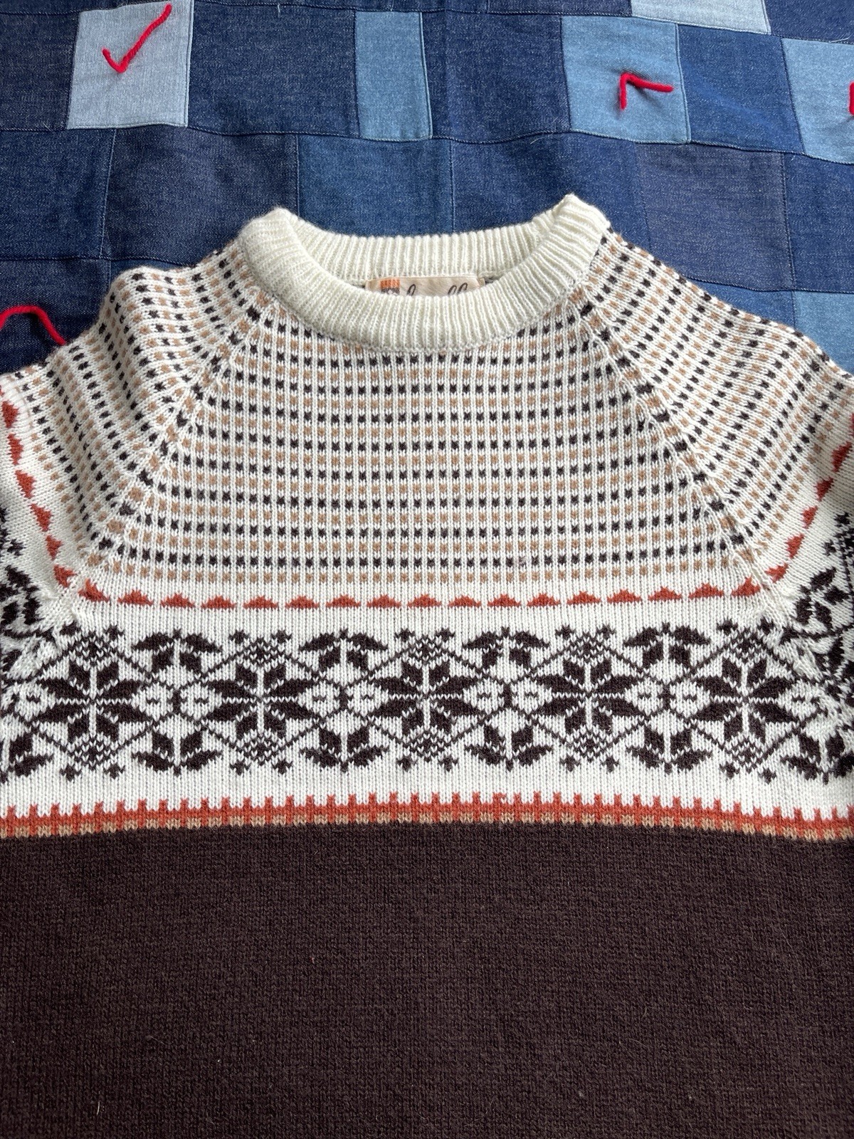 Vintage 50s 60s Fair Isle Acrylic Sweater Fisherman Scandinavian Pattern Size S