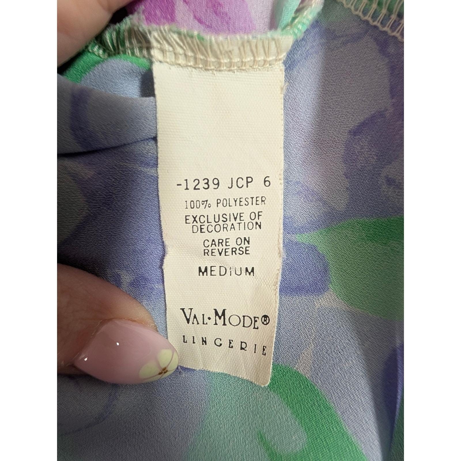 Val Mode Lingerie Robe Women Medium Green Floral Vintage Kimono Sheer Coverup