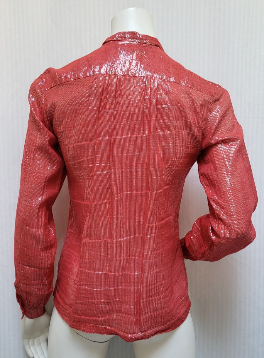 Vintage 1970’s Red Cotton Silver Lurex Stripe BLOUSE Top India – Size S/M