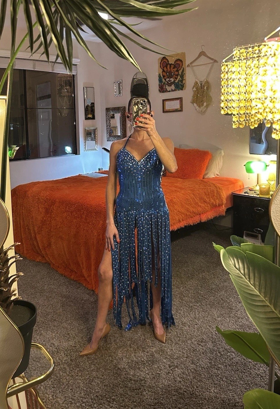 Vintage Showgirl Sequin Fringe Corset Dress Taylor Swift Stage Costume M