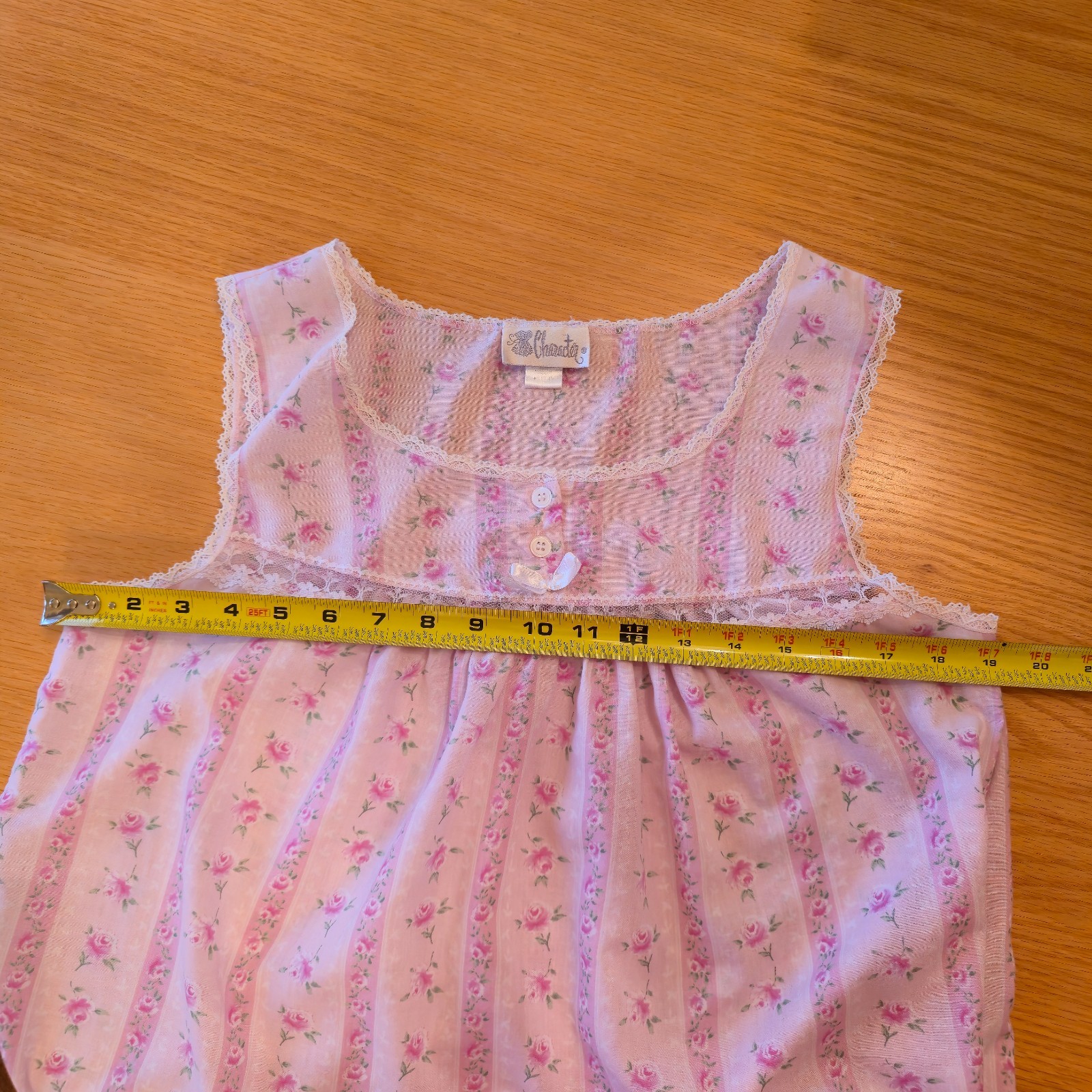 VTG Character Gown pink Lace Trim Embroidered Roses Size M cottagecore grannycor