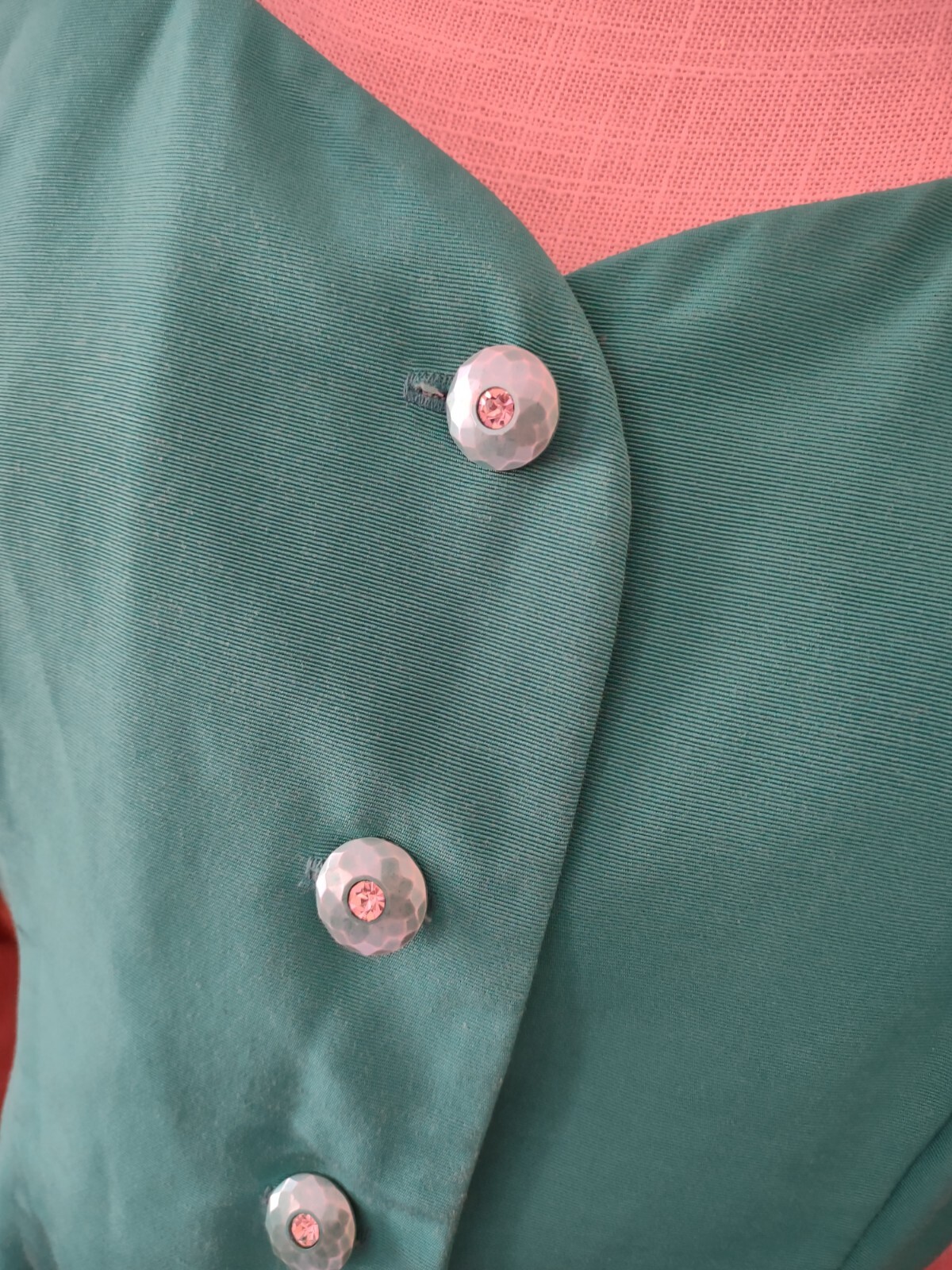 Vintage Women’s Green Top Jacket Retro Rhinestone button up Karen Miller 80s