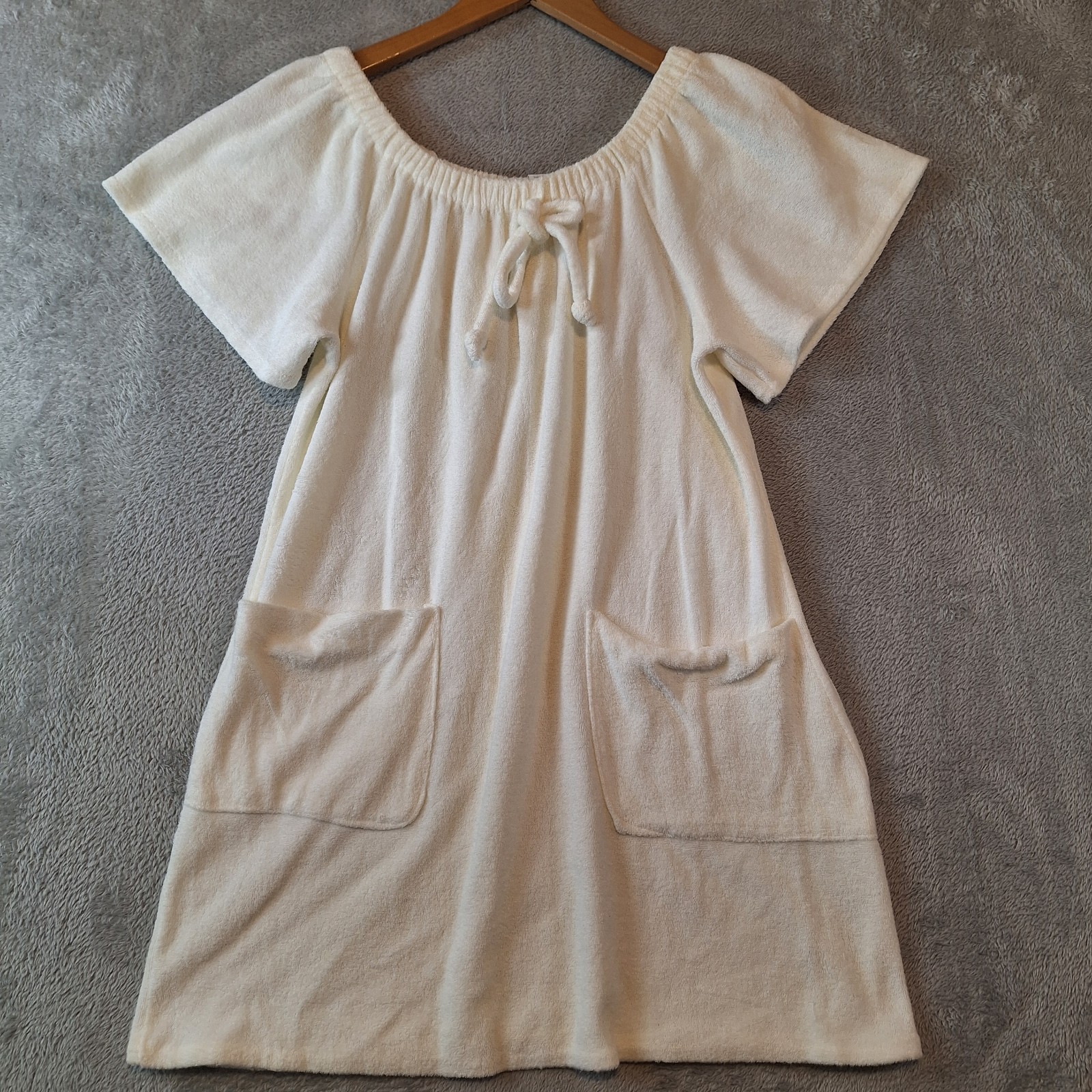 Get Up N Go House Dress Small White Terry Cloth Swim Cover Pockets Vintage USA