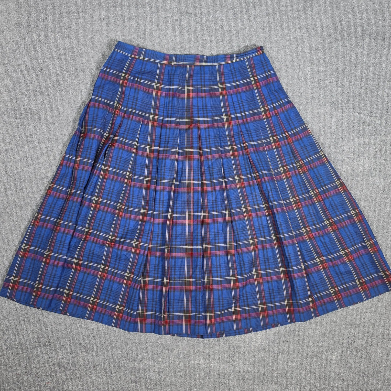 Pendleton Vintage Wool Plaid Pleated Midi Skirt Blue Red Size 16W Made in USA