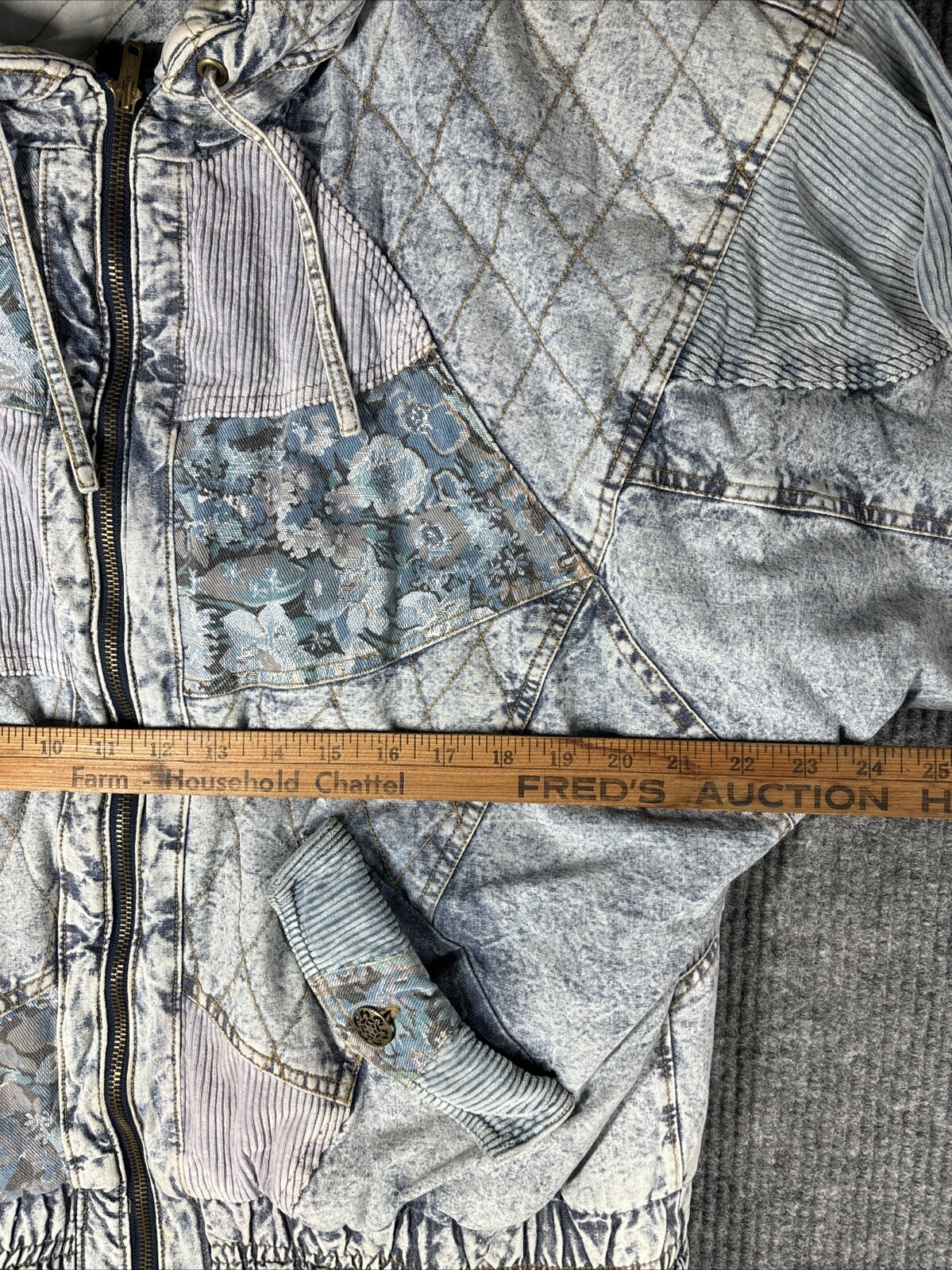Vintage Braetan 80s Acid Wash Denim Patchwork Quilted Jacket Sleeve Medium Retro