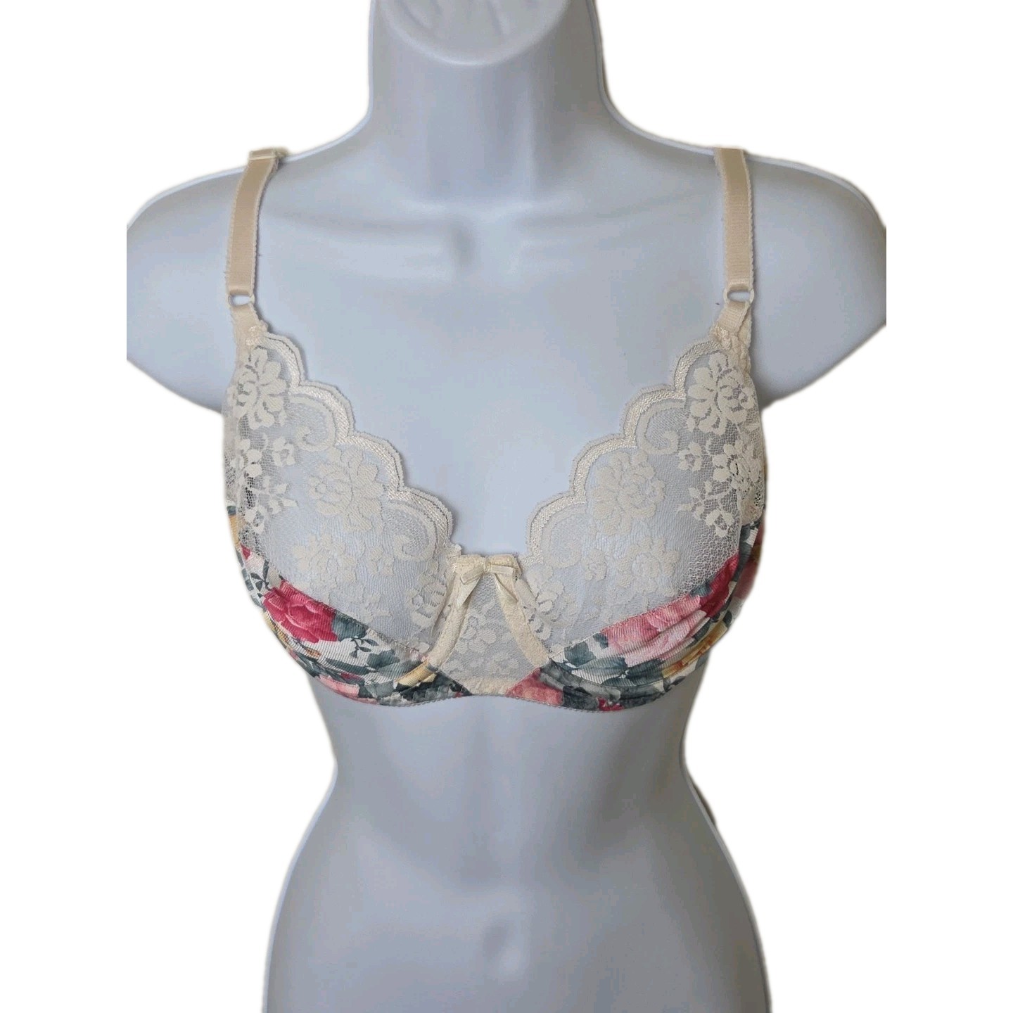 Vtg 1980s 90s Romantic Maidenform Chantilly Rose Floral Bow 7329 SIZE 34D