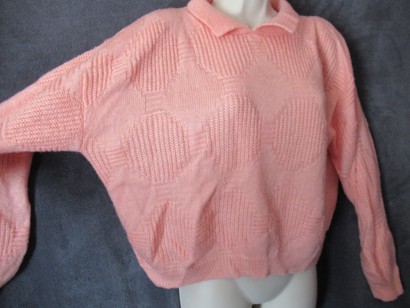 Totally 80’s Vintage Jane Adams Peach Pink Diamond Knit Collared Preppy Sweater