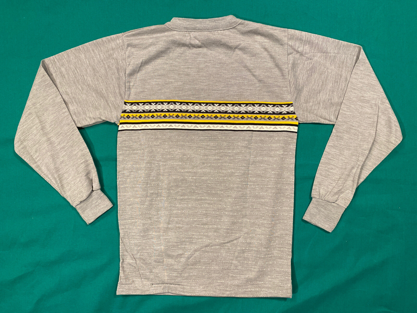 VTG 70s Longsleeve Knit T Shirt Small XS Gray Yellow Black Striped Donmoor