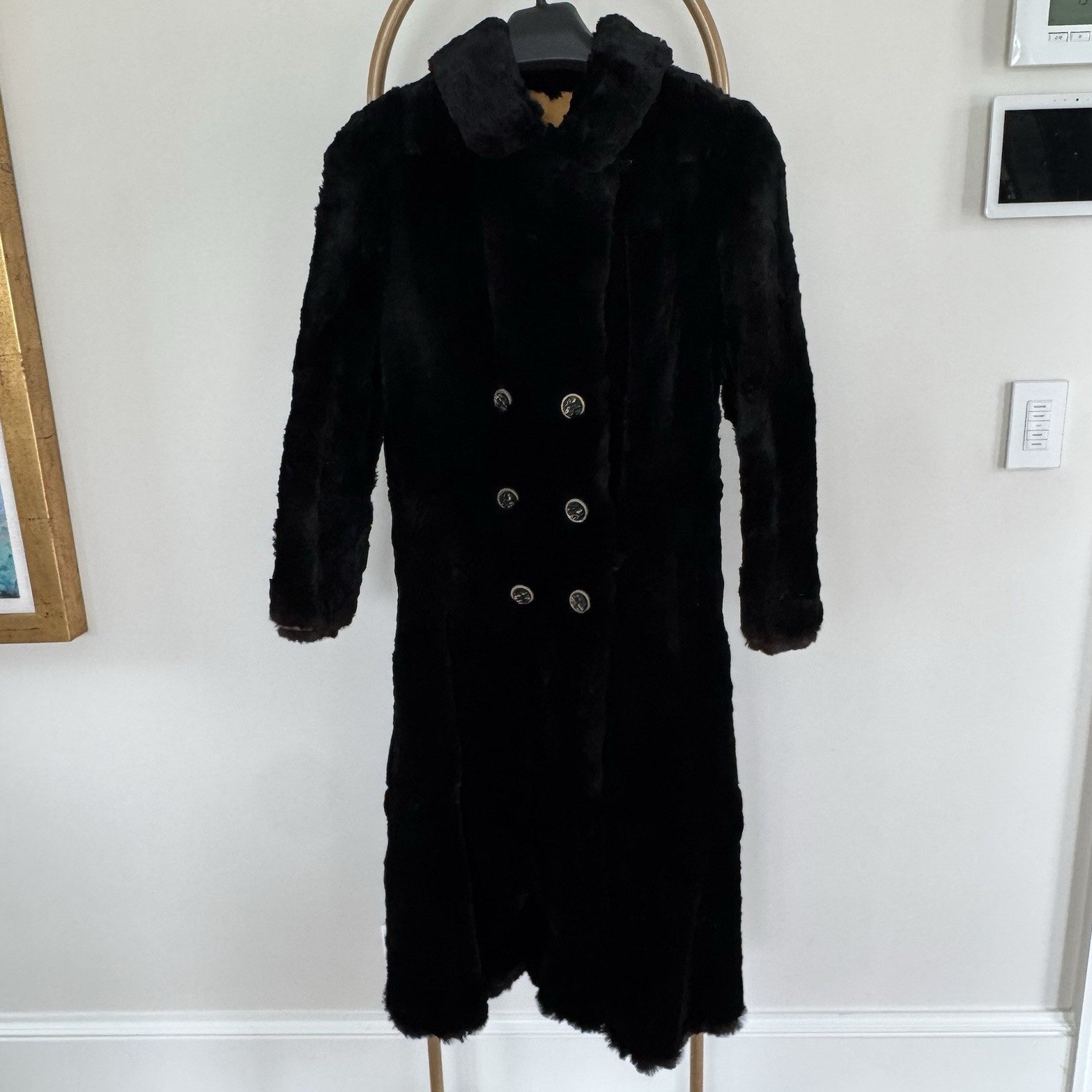 Vintage A. Guindon Montreal Real Fur Coat Mid Century Black Double Breasted