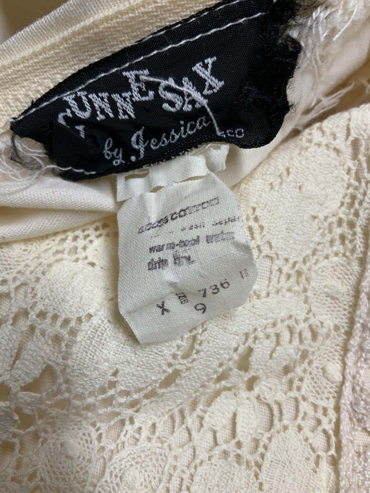 GUNNE SAX BY JESSICA Vtg 60s Ivory Lace Prairie BLACK LABEL Dress-Bust 33/2XS