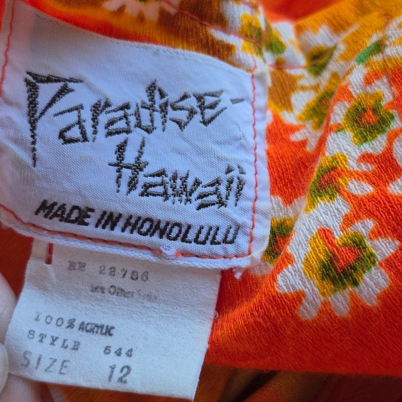 Vintage 60s Paradise Hawaii Orange Floral Shift Dress 12