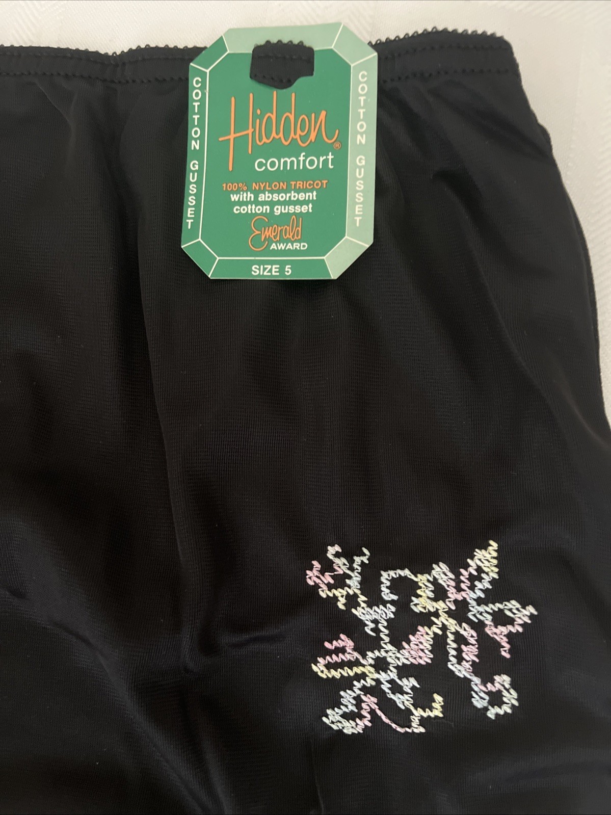 GREENCO MAID Vintage Panties High Waist Embroidered Nylon Black size 5 NEW