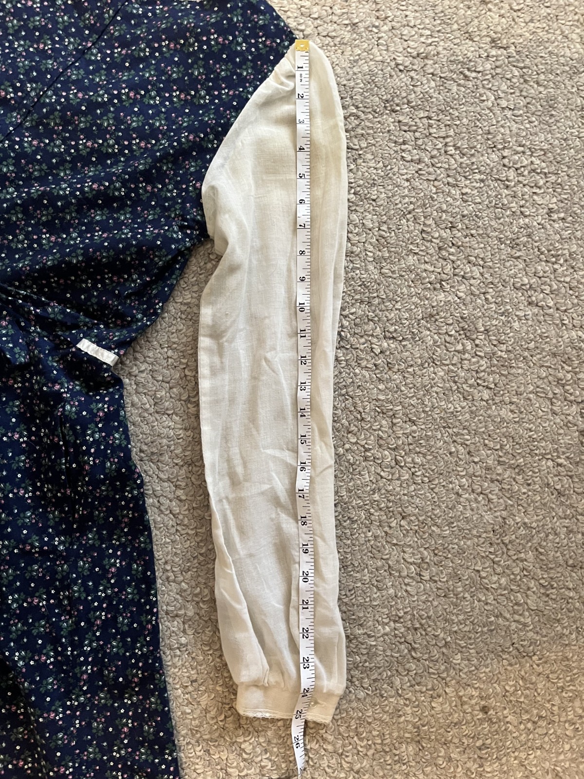 Gunne Sax 1970s Blue Prairie Dress Lace Trim Long Sleeve Vintage