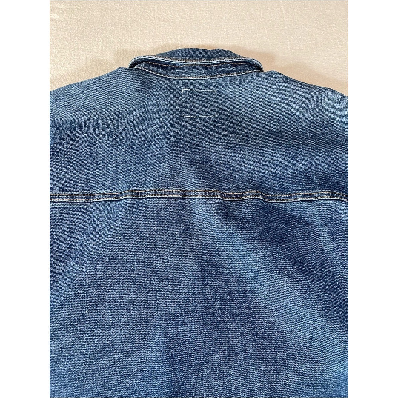 Kensie Women’s Vintage Luxe Medium Blue Boxy Denim Jacket with Chest Pockets
