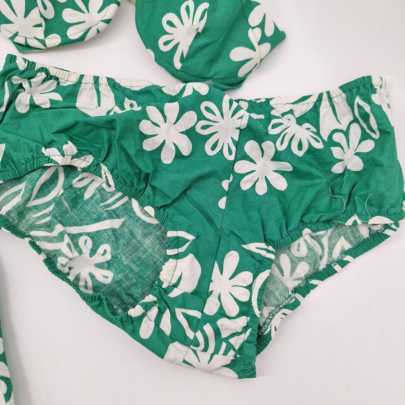 Vtg Green Bikini Retro 3 Pc Set Bathing Suit Mid Century Swimsuit Tropical