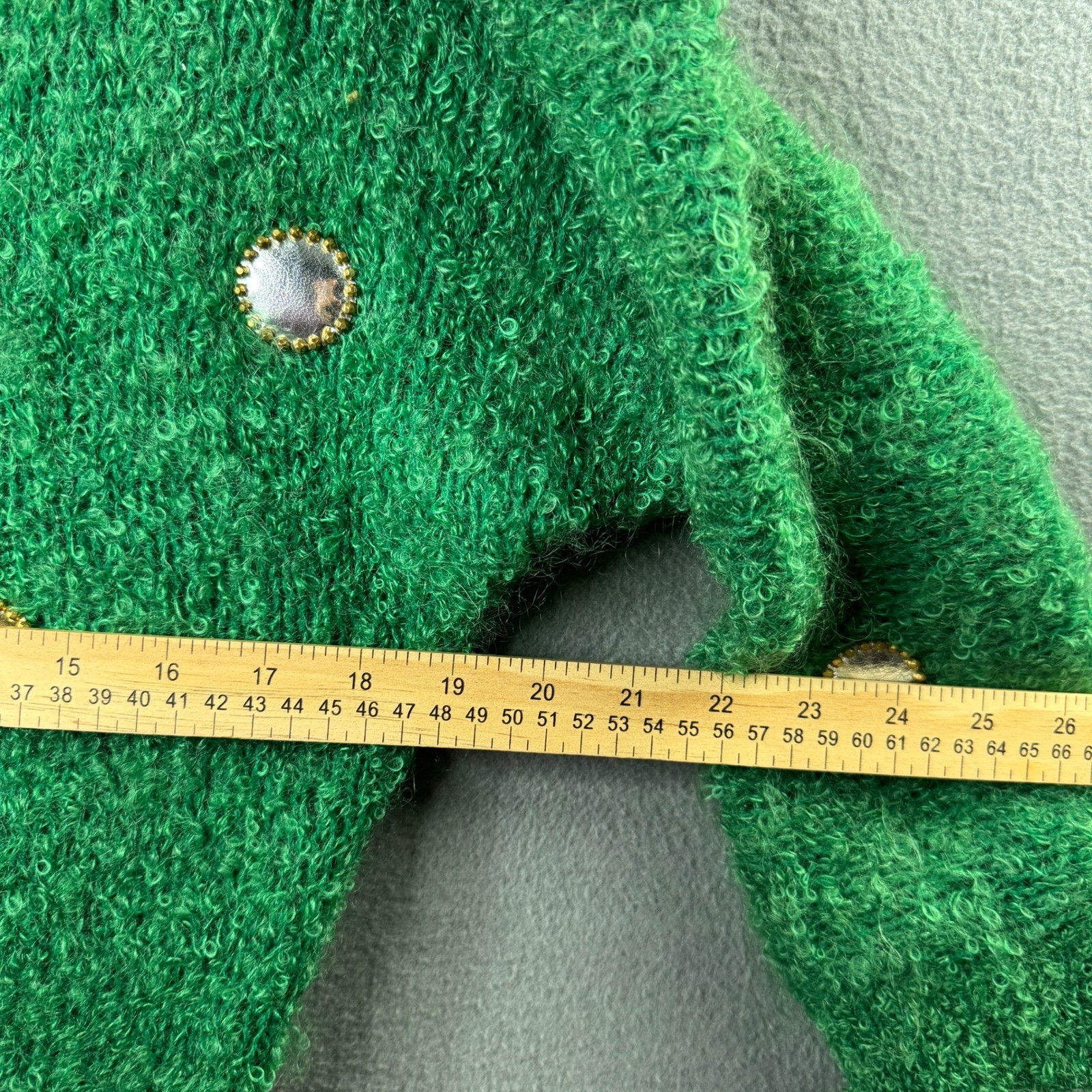 Vintage Jules Tabach California Green Boucle Cardigan Mirror Studded Sweater