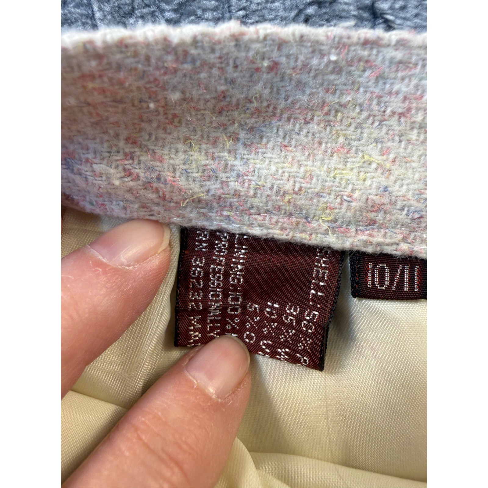 Vintage Wool Blend Tweed Midi Skirt Cream Pastel Multi Pleated Pencil Size 10/11