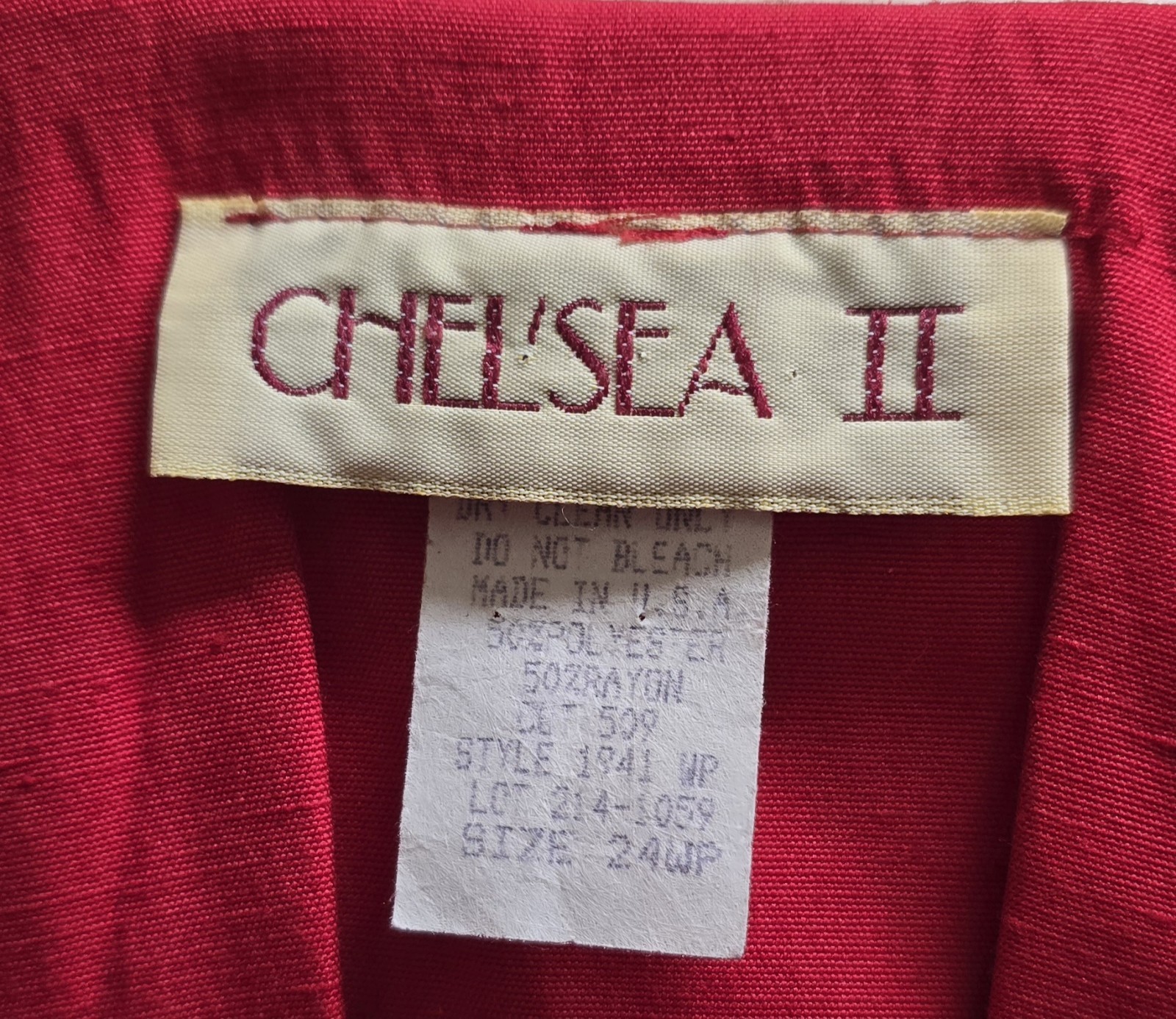Vintage CHEL’SEA II Red Dress White Collar Woman 24P Made In USA