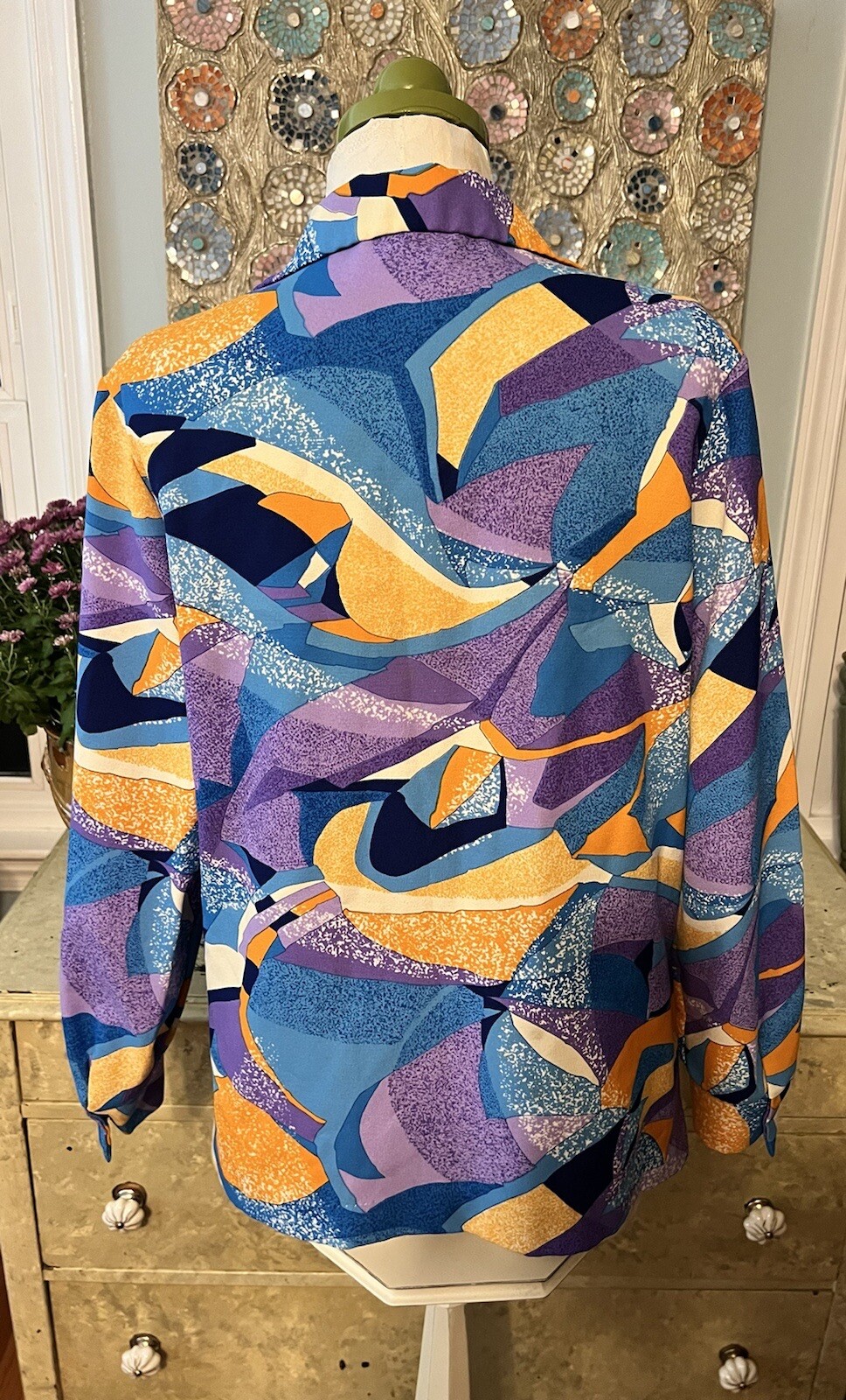 Vintage Pykettes Mod Geometric Blouse Tunic Purple/Turquoise/Orange -M/L