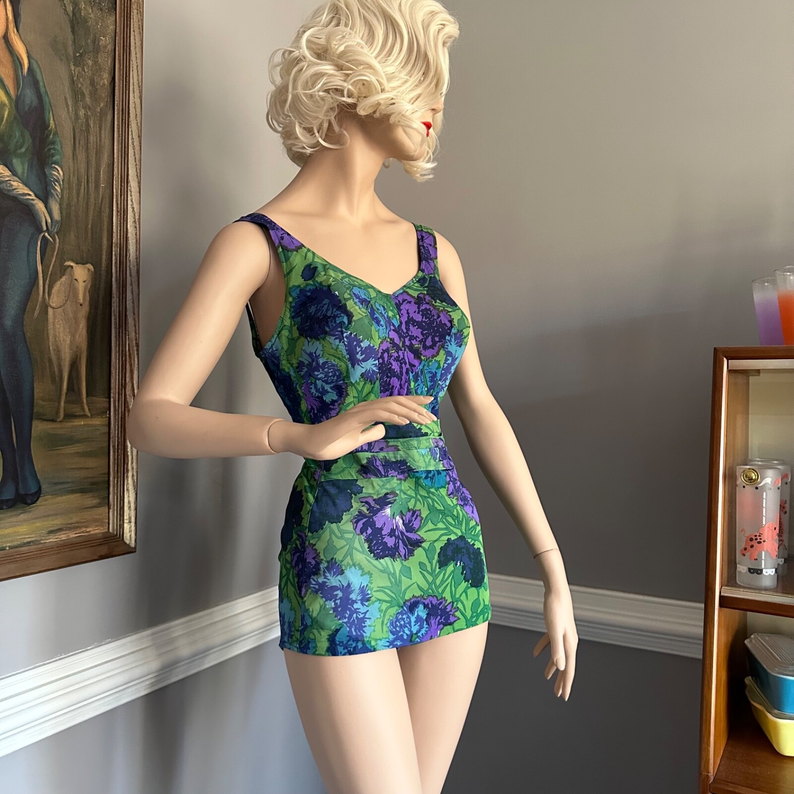 Vintage 1950s Floral Bullet Bra Swimsuit Perfection by Roxanne 12/34 D