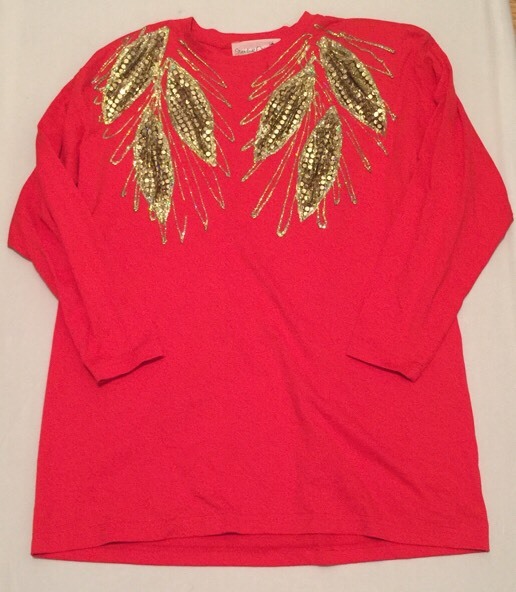 Stardust Original Of California Red Sweater 80s Gold Sequin Ugly Christmas M/L