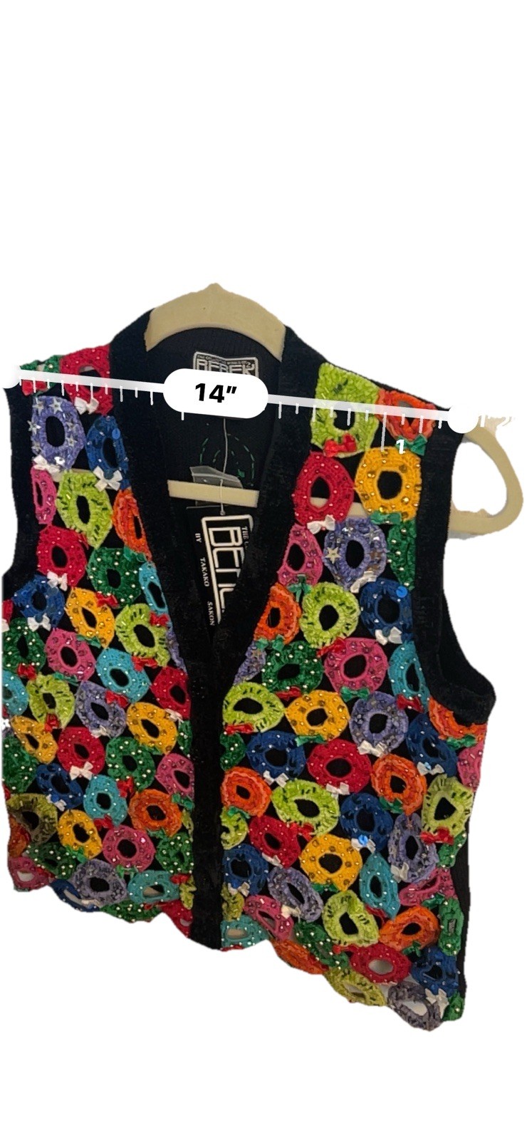 New Vintage Berek Holiday Christmas Vest Embellished Sparkly Wreaths Bows S