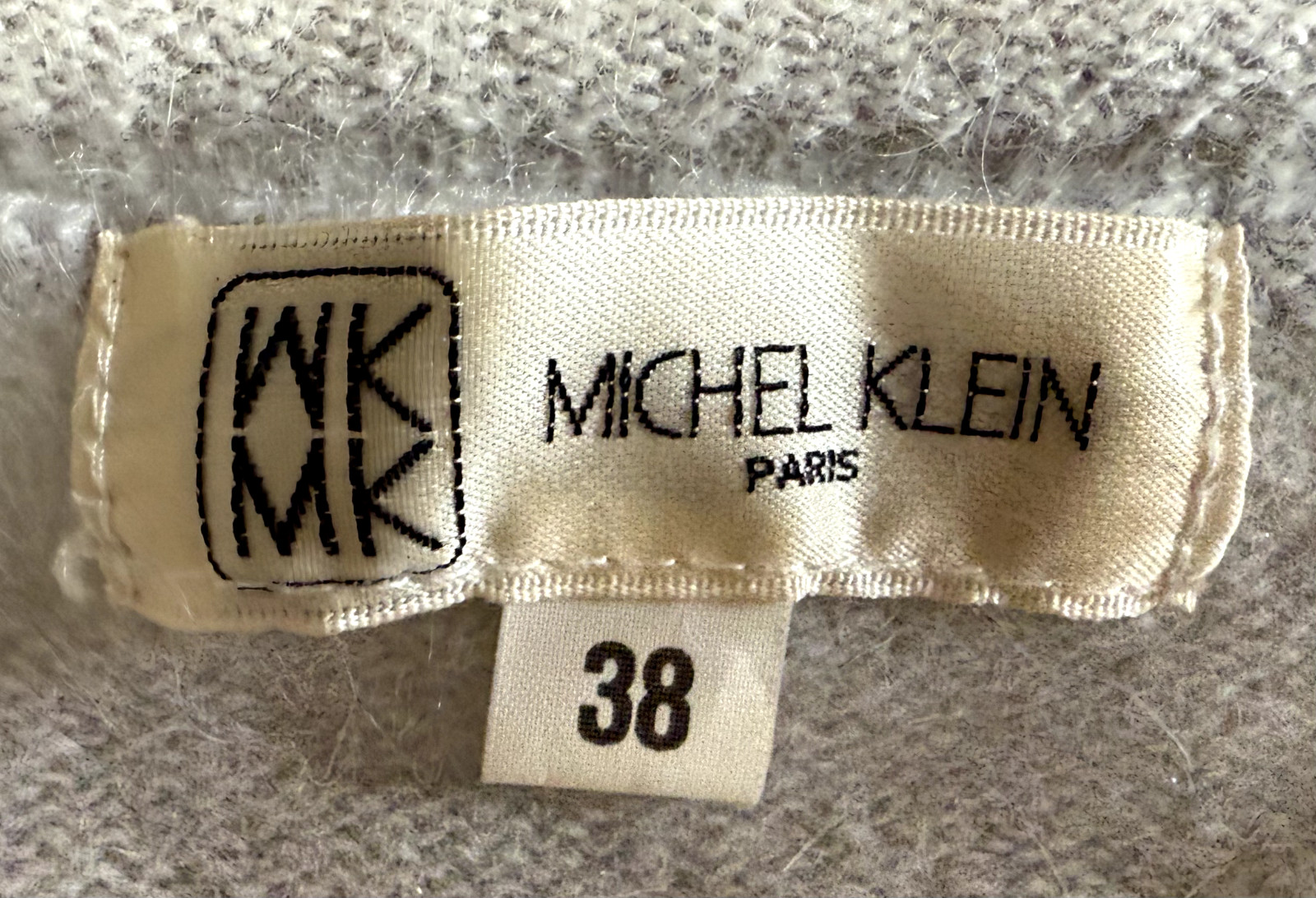 Vintage Michel Klein Itokin Gray Wool & Angola Rabbit Fur Cardigan Size 38 Japan