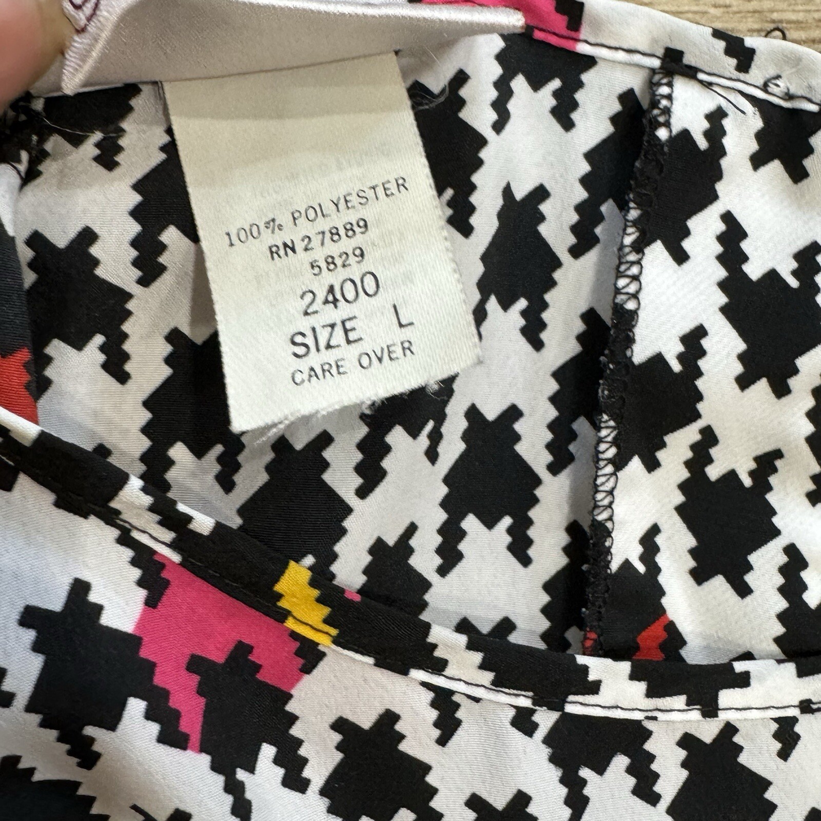 Vintage Houndstooth Colorful Blouse Shirt Top Penbrooke Lane 80’s Keyhole Large