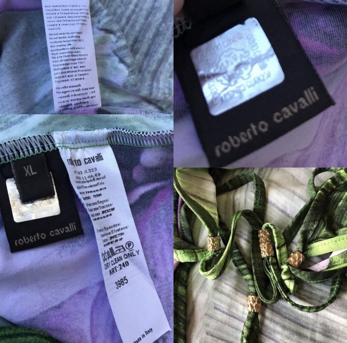 Vintage Runway & Magazine Roberto Cavalli Purple & Green Floral Dress M – XL