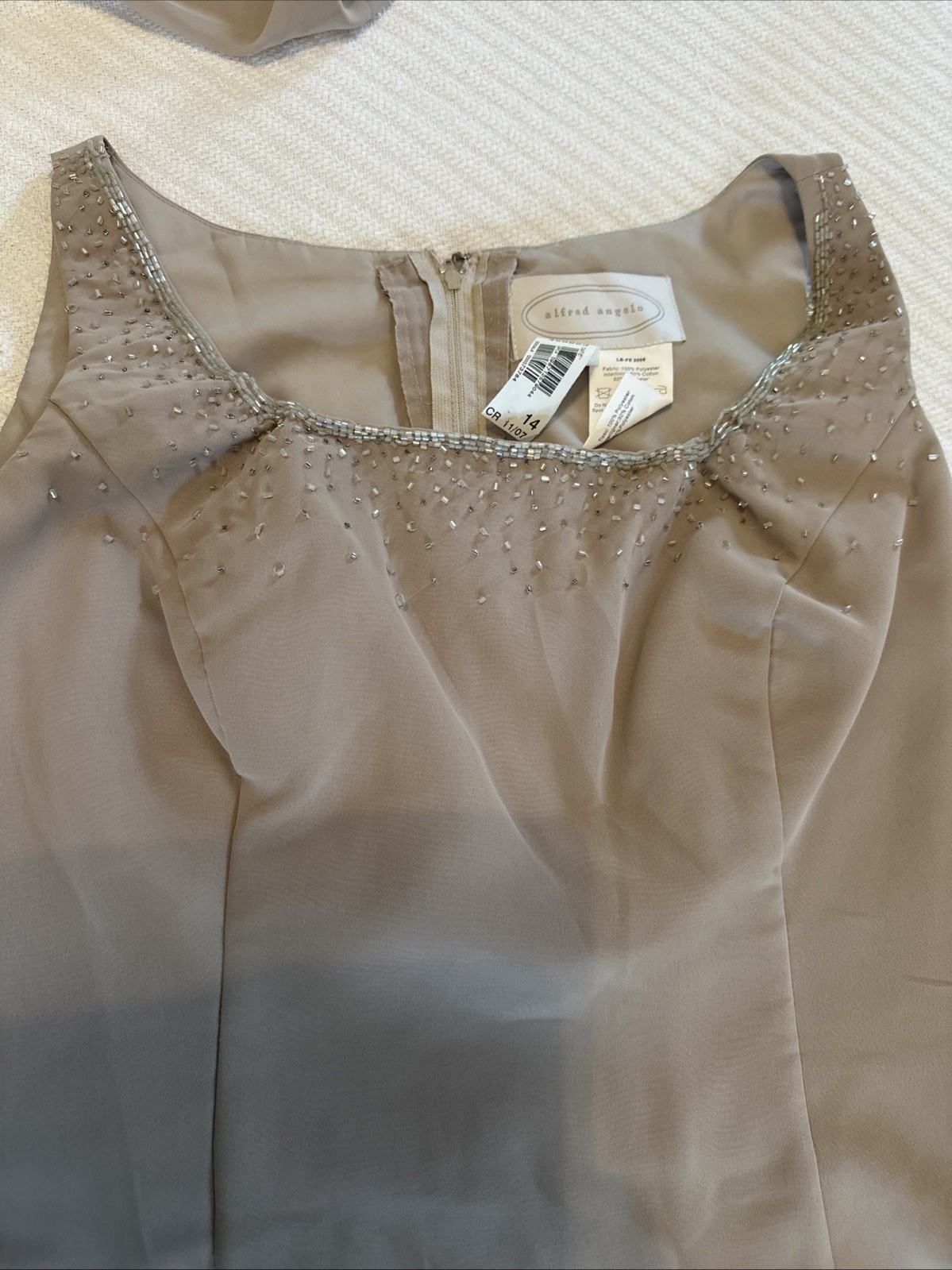 Vtg Taupe Formal Beaded Dress W/Sheer Jacket Sz 14 MOB Cruise Wedding