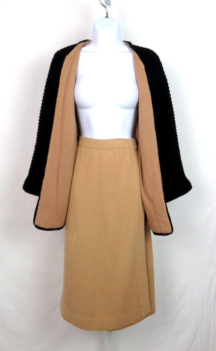 GUCCI BLACK SWEATER & TAN SKIRT VTG 1970s GENUINE CASHMERE SIZE 4 US 40 ITALY
