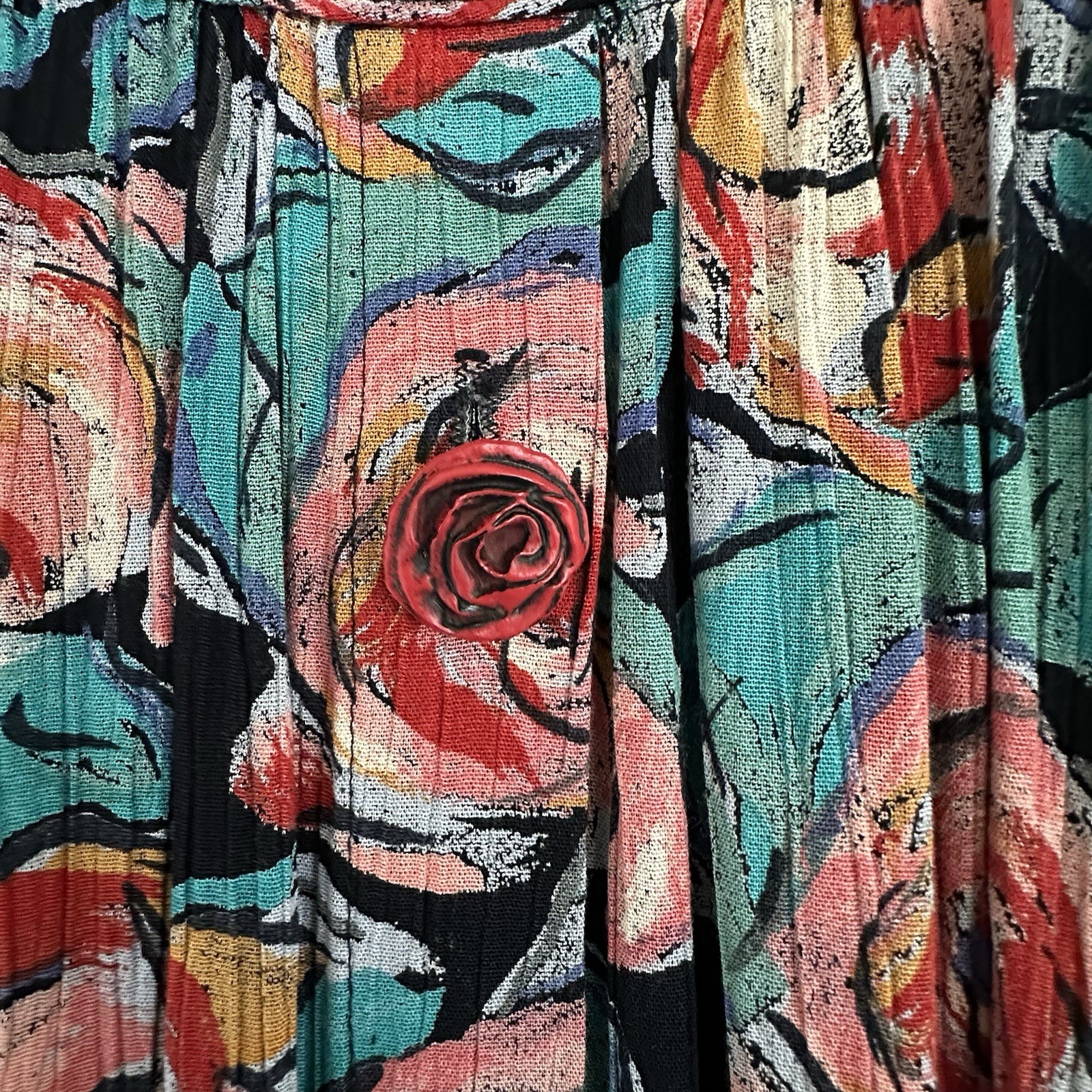 Carole Little Vintage 90s Rose Button Front Midi Skirt Abstract Rose Floral 6