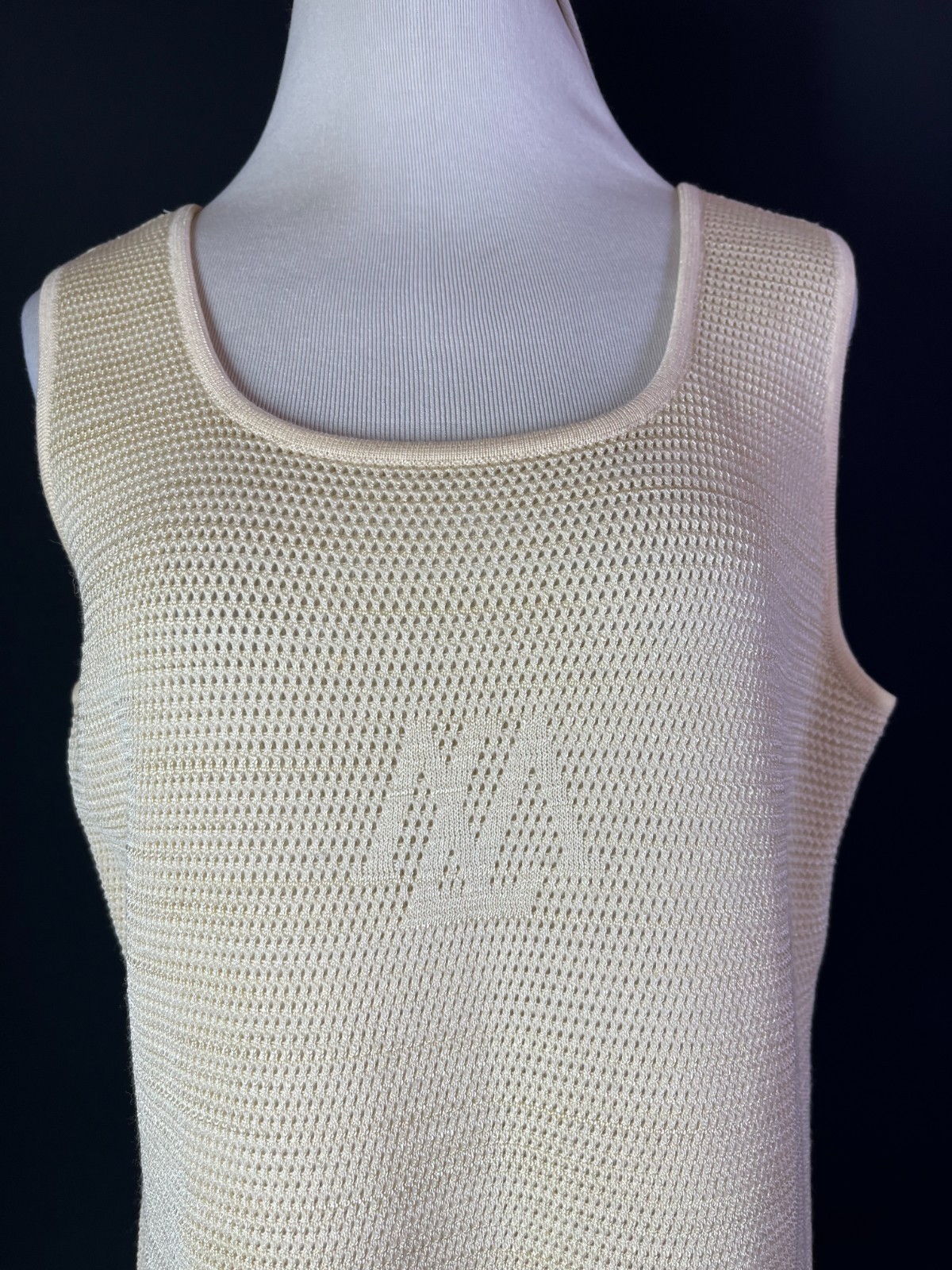 Vintage Escada Margaretha Ley Size 40 Cream Open Knit Tank Monogram